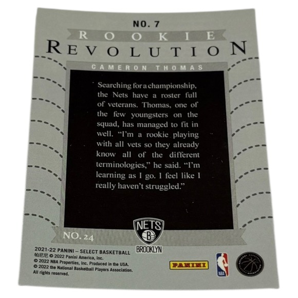 2021 2022 Panini Select Basketball Cameron Thomas Rookie Revolution Brooklyn - Picture 2 of 2